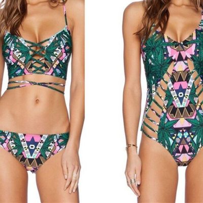 A Brazilian Set Green Straps includes a Bikini and a Swimsuit for all occassions.