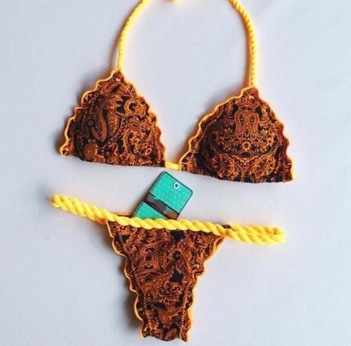 Buy this Brazilian Bikini Brown Yellow Crochet Straps at the BumBum Store