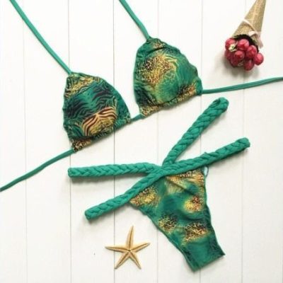 Buy this Brazilian Bikini Green Gold Crochet Double Straps at the BumBum Store