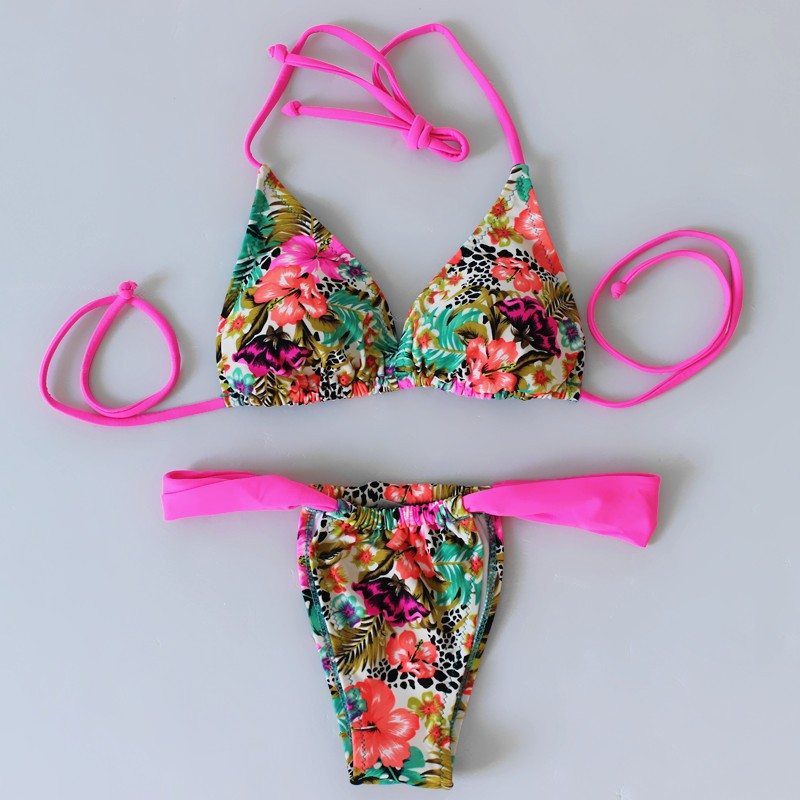 Brazilian Bikini Mixed Floral Pink Straps | At the Bumbum Store
